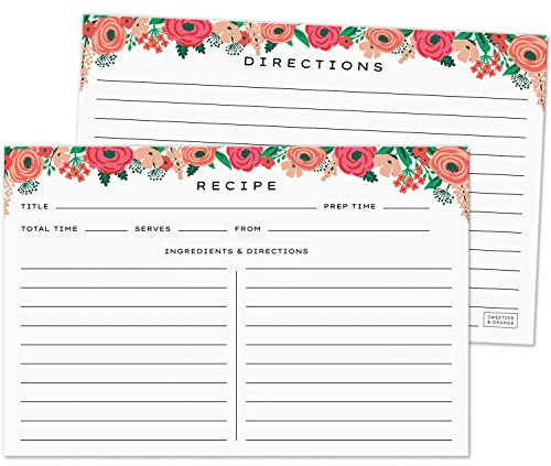Sweetzer & Orange 4x6 Recipe Cards. Set of 50x Floral, Blank Kitchen Sheets 4x6 Inches Double Sided. Large Cooking Index Paper Fits Standard Recipe Box Perfect for Organizing & Preserving.