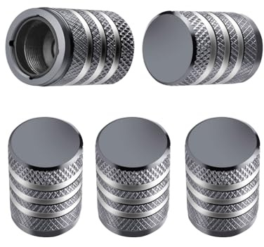 Tire Valve Stem Cap Cover - (5 Pack) Tire Air Caps Metal with Plastic Liner Corrosion Resistant Leak-Proof for Car Truck Motorcycle SUV and Bike Grey
