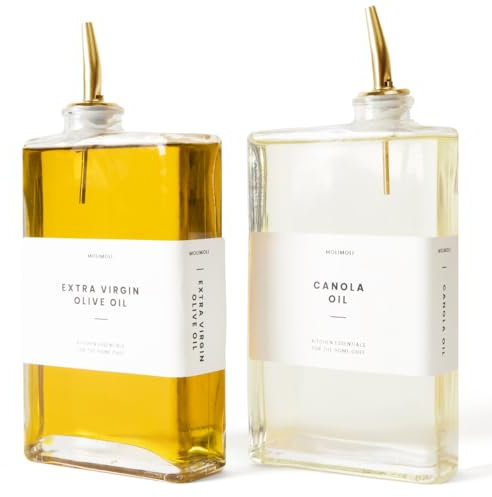 Molimoli Olive Oil Dispenser Bottle for Kitchen, Automatic Pourer, Glass Thin Bottle Dispenser for Kitchen, Olive Oil Cruet, | Set of 2 - Gold