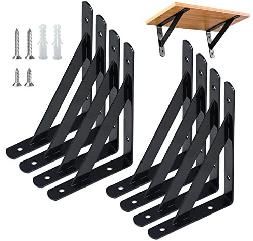 8 Stück Regalhalterungen Schwerlast-Träger 90 Grad Wand-Winkel Regalhalterung Metall Regalträger mit Schrauben Wand Regalträger Eisen Regalwinkel für Winkel Regal (150×95mm)，Schwarz