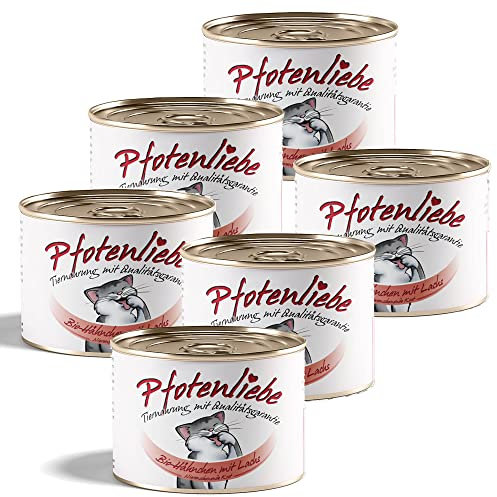 Pfotenliebe Katzenfutter, Bio-Hähnchen mit Lachsfilet, mit Qualitätsgarantie, Nierenschonende Kost, 6x200g