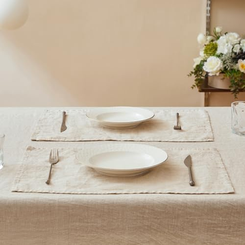 DAPU Set de 6 Paillassons en Lin, 46 x 30 cm 100 % Lin Français Lavable Respirants, Lin Naturel