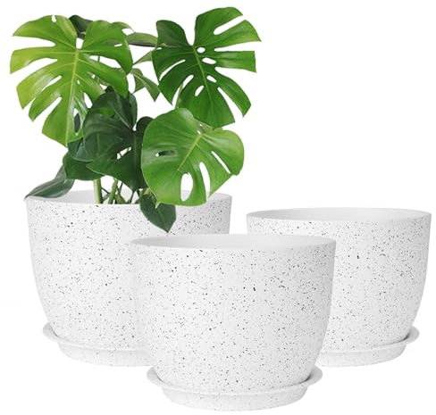 CSYY 25/23/20cm Plant Pots Indoor, Large Plastic Plant Pots, Flower Pots Outdoor Self Watering Indoor Plant Pot with Drainage Holes and Tray, Plastic Planter for Garden House Plants(White)