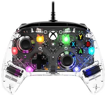 HyperX Clutch Gladiate RGB, Controller cablato USB-C con licenza XBOX, Doppi blocchi per grilletti, Pulsanti programmabili, Impugnatura comoda, Jack Audio 3,5 mm, Compatibile con Xbox, Trasparente