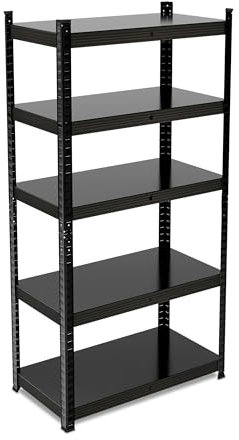 Relaxdays Schwerlastregal, HBT: 150x75x30 cm, 875 kg, Stahl, 5 Ebenen, Lagerregal, Keller, Garage, zum Stecken, schwarz