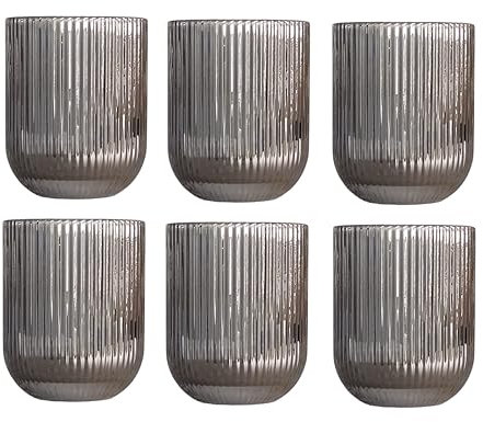 Lot de 6 verres à vin colorés vintage avec gaufrage (ligne/gris argenté/260 ml), verres à boisson, verres à vin, verres à eau, flûtes à champagne, carafe, coupe à dessert, verre à boire, verre à vin,