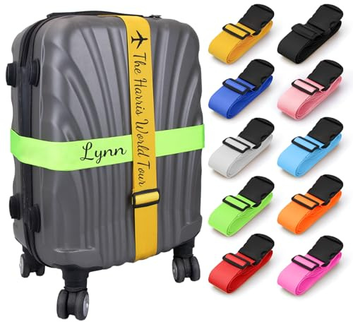 Personalised Luggage Straps for Suitcases, 2 Pieces - Custom Luggage Strap with Name Embroidery, Thickened Luggage Belt with Quick Release Buckle, Travel Suitcase Straps, Adjustable Travel Bag Strap