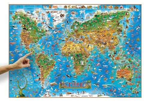 Kinderweltkarte für Kinder, Wandposter: Format 137 x 97cm, einseitig laminiert