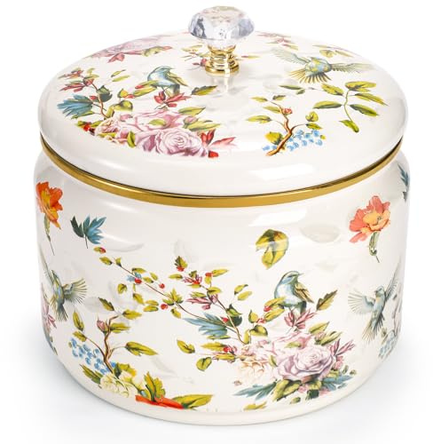 Elsjoy 81 oz (2.4 L) Vintage Enamel Canister with Lid, Large Floral Storage Container Kitchen Cookie Jar for Sugar, Tea, Candy
