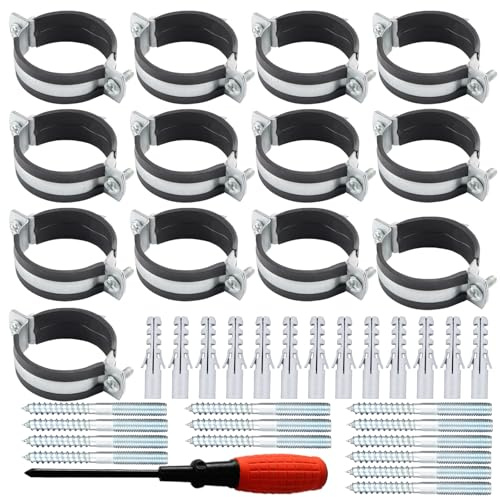 RtottiM 13 piezas Abrazadera de Tubo con Revestimiento de Caucho Negro Ø50mm Abrazaderas de Manguera de Acero Galvanizado Abrazaderas Soporte Fijación Tubos para Tuberías de Acero, Cobre, Hierro