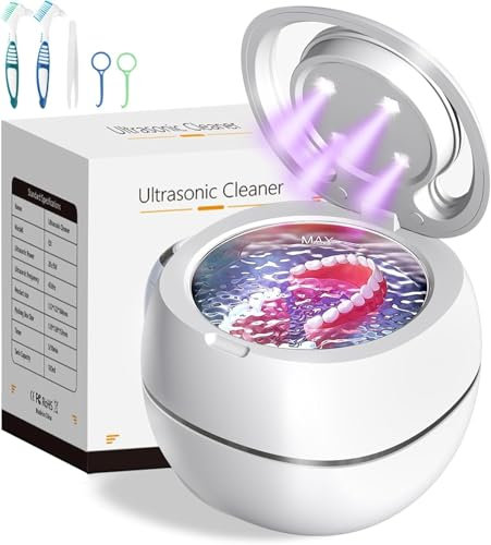 Ultraschallreinigungsgerät für Zahnersatz, GuKKK 42000HZ 180ml ultraschallreiniger, Ultraschall-UV-Reinigungsgerät, 28W Ultraschallgerät Dental Pod für Zahnprothesen, Aligner, Retainer und Mundschutz