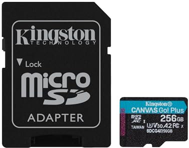 Kingston Canvas Go Plus microSDXC Tarjeta de Memoria Gen4 200MB/s A2 U3 V30 256GB con Adaptador-SDCG4/256GB
