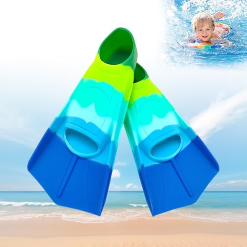 Aletas Niño, Afenau Aletas de Entrenamiento de Silicona, Aletas de Natación de Silicona, Aletas Buceo Niño para Natación, Buceo y Entrenamiento (Azules)
