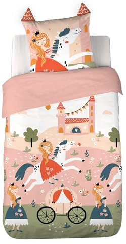 CÔTE DECO Parure da letto per bambini, motivo: principessa – copripiumino 140 x 200 cm + 1 federa 63 x 63 cm – finitura trapuntata – microfibra – 2 pezzi