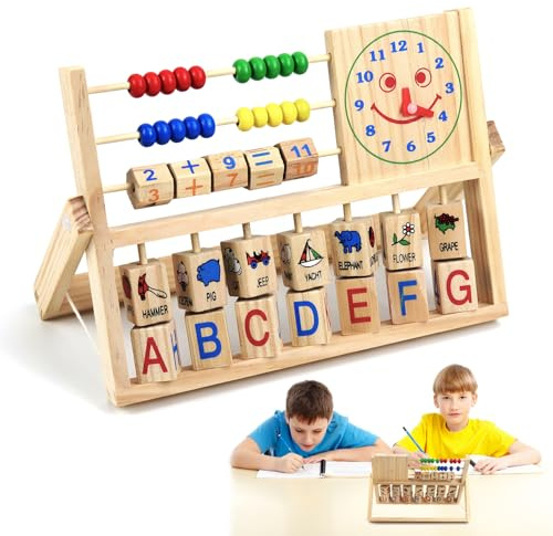 Qcdou Montessori Spielzeug ab 1 Jahr, Abakus, Holz Rechenschieber, Lernspielzeug, Holzspielzeug Baby, Mathematik Kinderspielzeug, Vorschulerziehung, motorikspielzeug ab 1-3 Jahr, Geschenke für Kinder