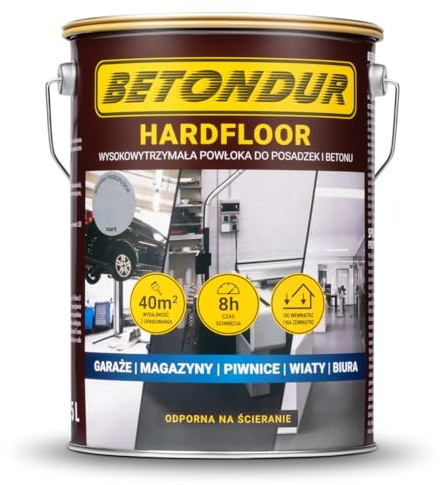 Betondur HARDFLOOR Vernice Pavimenti Cemento 5L – Grigio – Vernice per pavimenti in cemento – Interni ed esterni – Resistente all’abrasione e ai raggi UV – Copertura 40 m²