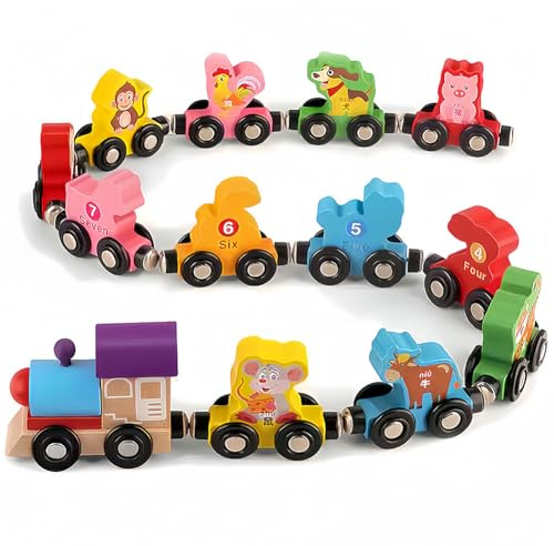 Set di giocattoli per treno in legno, giocattolo magnetico in legno, per bambini e bambine da 1 a 5 anni