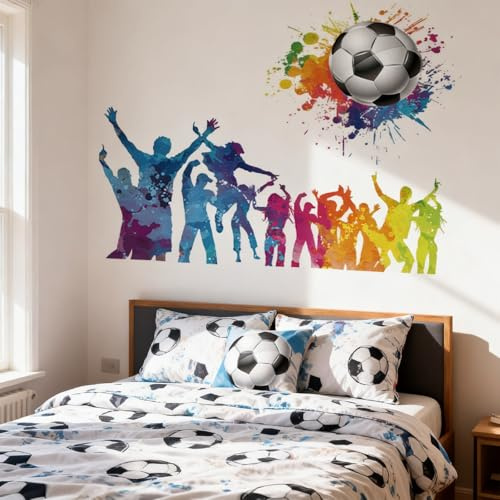 ZenyTra Lot de 2 stickers muraux amovibles en vinyle - Motif football - Aquarelle - 40 x 60 cm - Pour chambre de garçon, chambre d'adolescent et salon