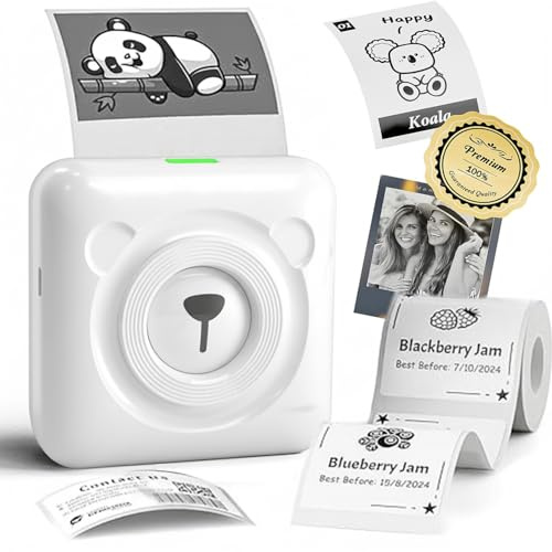 TABKSOLA Etikettendrucker Für Büro Und Zuhause Bluetooth 300 DPI Selbstklebendes Etikettiergerät Selbstklebend (Weiß)