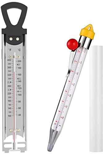 2Pcs Candy Thermometer with Pot Clip,Stainless Steel Cooking Food Thermometer,Quick Reference Temperature Guide,Hanging Hook for Food for Sugar Jam Grilling Smoker BBQ Deep Fry Oil
