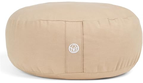MYLILY Cuscino Yoga Meditazione – cuscino yoga rotondo Ø 29 cm – 10 cm piatto & 255 g leggero – cuscino pavimento con fodera cotone lavabile – vegano – Beige