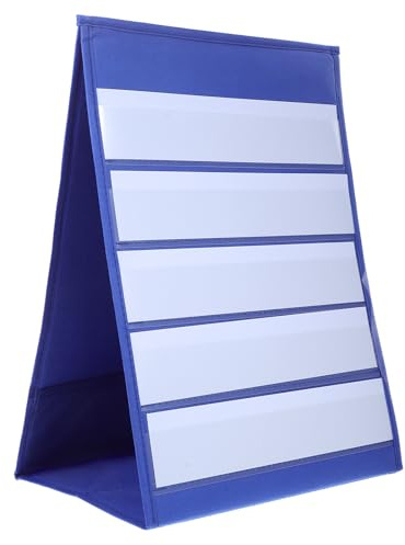 SEWACC Desktop Pocket Chart Holder, 43x33cm Self-standing Tabletop Card Holder with 20 White Strip Cards, Double-sided Memo Desk Calendar for Home Office Crossroom