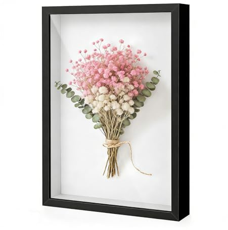 Bildram att fylla, 40 x 50 cm, rektangulär träram, med transparent akrylpanna, 3D-objektram 3 cm djup, för föremål, blommor, bröllopsbukett eller minnesföremål, svart