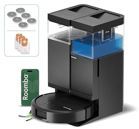 iRobot Roomba Plus 516 Combo Robot+AutoWash- 22KPa -Base Multifonction - Lavage des lingettes à 75°C & séchage à 45°C - LiDAR Clearview - 75 Jours d'autovidage - Accessoires supplémentaires - Noir