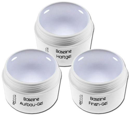 Set de 3 gels UV RM Beautynails - Gel colle, gel de construction et gel de finition - Transparent - Pot de 5 ml chacun - Pour manucure