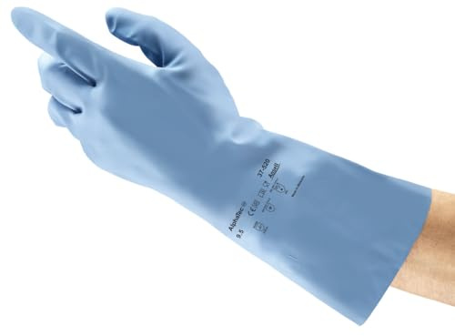 Ansell AlphaTec 37-520 Guantes de Trabajo de Nitrilo, Resistentes a Productos Químicos, Sector Industrial, Guantes Reutilizables, Azul, Talla XL (12 Pares)