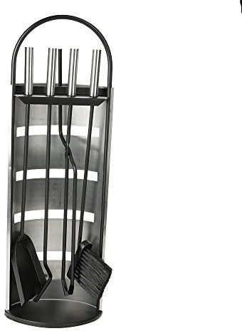 Mind Reader Fireplace Set with Stand, Brush, Shovel Scoop, Poker, Tongs, Durable Steel, 9L x 6W x 26.25H, 4 Pcs, Silver