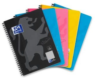 Oxford Touch Collegeblock B5 (17,6x25 cm) kariert mit Rand, 160 Seiten, sortiert, 5 Stück