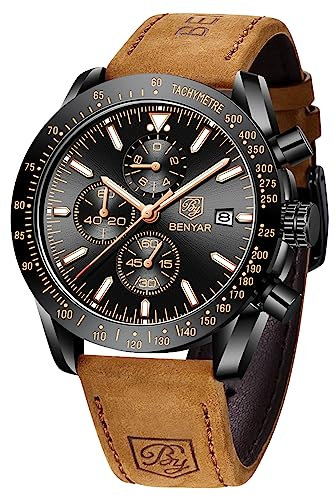 BENYAR herrenuhren Chronograph Analogue Quartz Armbanduhr für männer Lederband Herren Fashion Business Sport Design 30M wasserdicht Elegantes Geschenk für männer