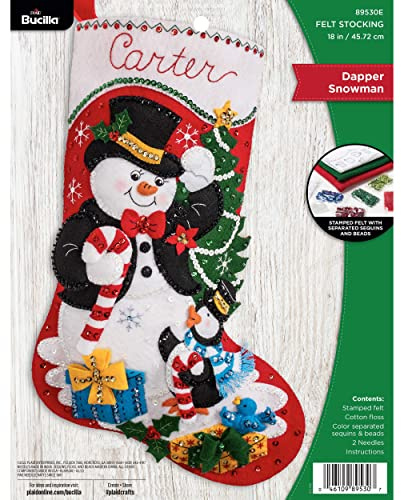 Bucilla Felt Stocking Applique Kit 18 Long-Dapper Snowman