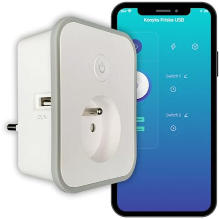 Prise connectée Intelligente PRISKA USB Konyks Wi-FI + BT 16A avec 2 Prises USB A + Compteur de consommation