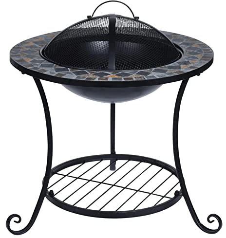 Taylor & Brown Fire Pit Coffee Table – Mosaic Firepit with BBQ Grill Function, Table Feature & Spark Guard – Steel Material – Outdoor, Garden, Patio Heater/Burner for Wood & Charcoal – 58cm