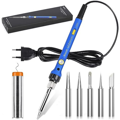 Wiecok Fer a Souder Etain, Fer à Souder Kit 60W, Fer à Souder Température Réglable 200~480℃, Interrupteur ON/OFF, 5 Pointes de Fer à Souder, Soudure Etain pour Réparation Soudure