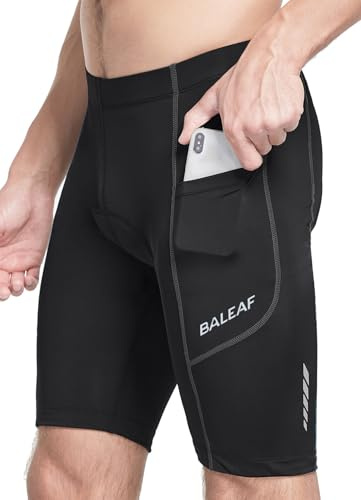 baleaf Men's Padded Cycling Shorts Padding Bike Shorts Road Biking MTB Shorts Bicycle Pockets UPF 50+ Black/Grey M