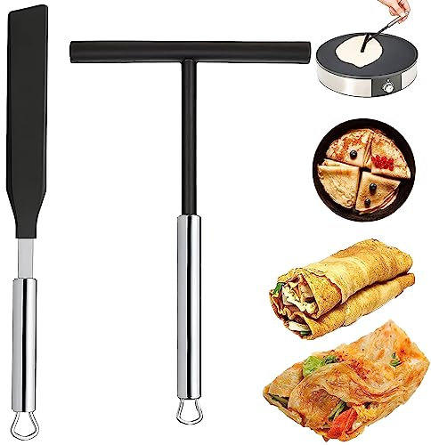 SUpoetry 2 Pieces Stainless Steel Dough Distributor, T-Shape Crepes Distributor, Crepes Distributor, Stainless Steel for Crepes, Pancakes, Omelettes, for Home, Kitchen, Baking, Cooking, Baking Tools
