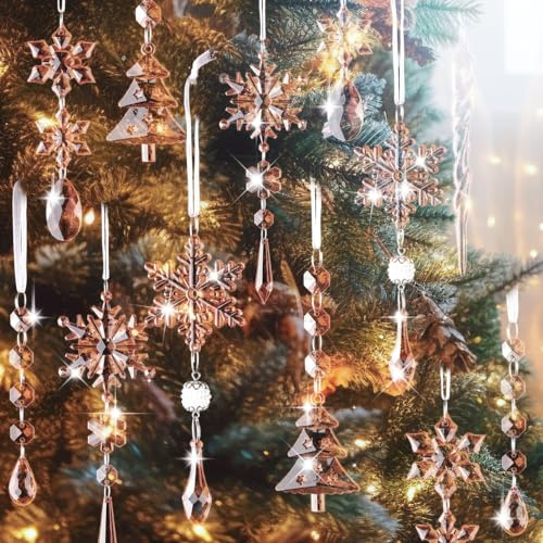 Lanpn 26pcs Crystal Acrylic Christmas Ornaments Christmas Tree Decorations, Snowflake Icicle Hanging Pendants Xmas Outdoor Indoor Party Decor Gold