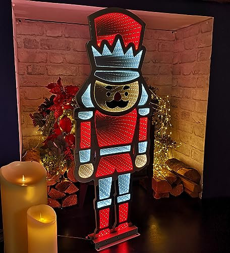 87cm LED Infinity Standing Christmas Nutcracker Decoration with Metal Base in Red & White