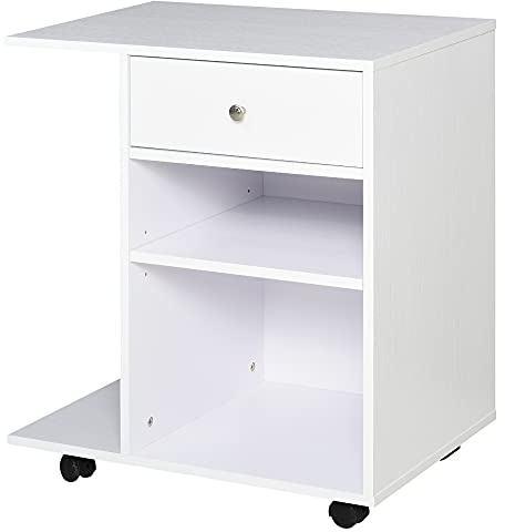 Vinsetto Mobile Supporto per Stampante in Legno, Carrello Porta Stampante con 4 Ruote, Mensola Regolabile e Piano per CPU, Bianco