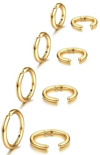 YADOCA 8 Pieces Clip On Earrings For Men Women Non-Piercing Fake Stainless Steel Clip On Hoop Earring Cool Earrings Ear Clips Set for Gifts