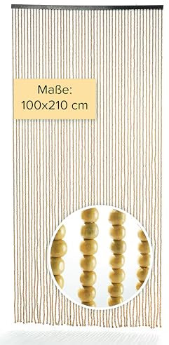 Kobolo Türvorhang Coffee, 100x210 cm, 50 Stränge, beige, dekorativer Vorhang aus Holzperlen, Perlenvorhang, ideal als Fliegenvorhang, Raumteiler oder Türdekoration