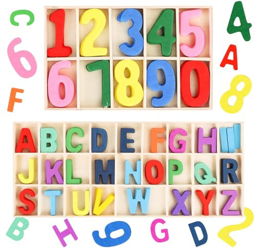 RUNEAY Lot de 180 petites lettres en bois multicolores A-Z et chiffres 0-9 - Travaux manuels, panneaux de porte, chambre d'enfant, décoration maison