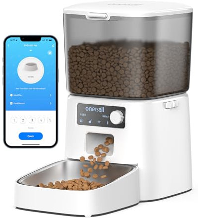 oneisall Alimentatore Automatico per gatti da 3,5L, Alimentatore intelligente WiFi per gatti, controllo APP, 1-10 pasti al giorno, Distributore di cibo per gatto/cane (3.5L WIFI White)