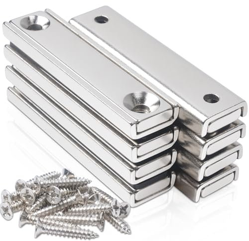 swihorab 8 unidades 50 x 13,5 x 5 mm imanes de neodimio extrafuertes, imanes fuertes imanes grandes atornillables imanes rectangulares imanes con agujero imán en recipiente industrial con tornillos