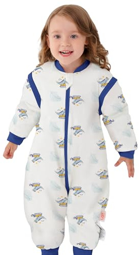 LAT Saco de Dormir para Bebé con Pies Mangas Extraíbles, 2.5 TOG Algodón Saco de Dormir de Invierno para Bebé Pijiama de Verano para Bebé (S, Dinosaurio)