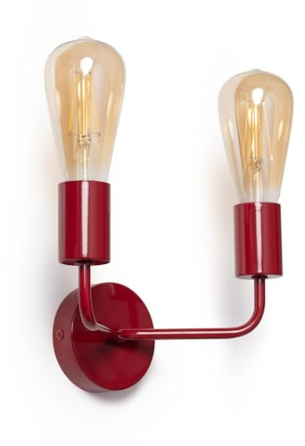 LEDKIA LIGHTING Lámpara de Pared de Metal 2 Focos Jayso Rojo E27