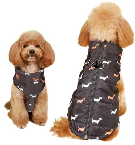 Asmea Abrigo Perro Invierno Chaqueta Perro Abrigo para Perros Pequeño Mediano Ligeramente Impermeable Cálido Ropa para Perros con Agujeros para Arnés Navidad Abrigos Teckel Chihuahua Negro XXS
